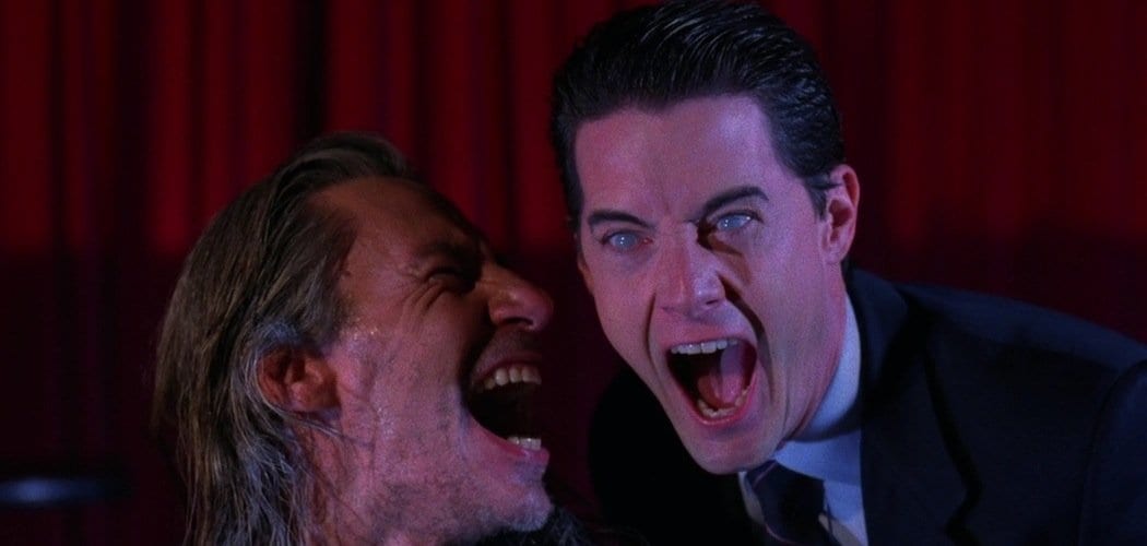 Bob and coopers doppelganger laughing in the black lodge