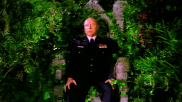 Major Briggs vision of himself sitting on a throne covered in greenery