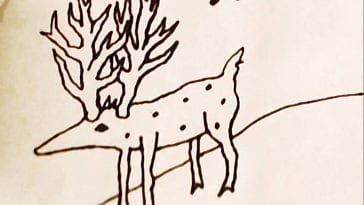 a doodle of a deer like speckled animal by david lynch