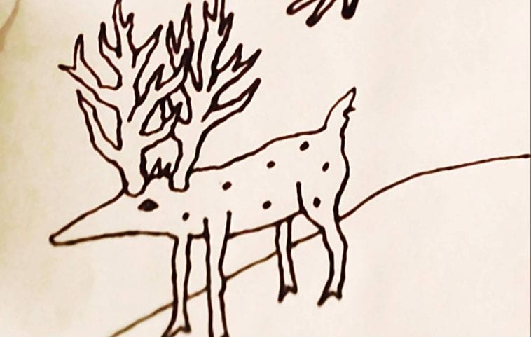 a doodle of a deer like speckled animal by david lynch