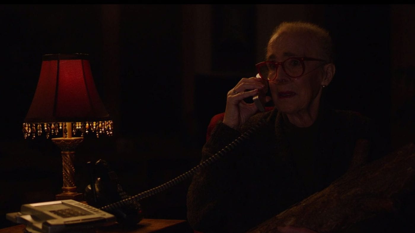 Catherine Coulson as the log lady on the telephone