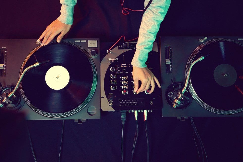 A DJ on Decks stock image