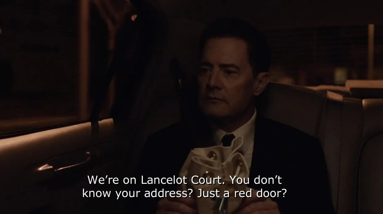 lancelot-court, dougie jones address in Twin Peaks S3 Dougie Jones is chauffeured home to Lancelot Court in Twin Peaks