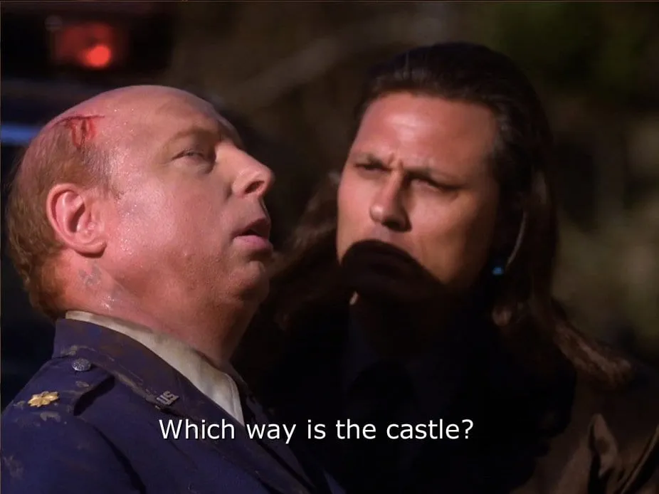 Briggs and Hawk Briggs is drugged and Hawk questions him about directions to the castle in Twin Peaks