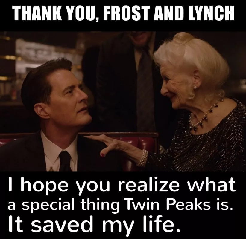 Dougie Cooper and Lady Jackpots with message from Gisela saying thanks to Lynch and Frost for Twin Peaks