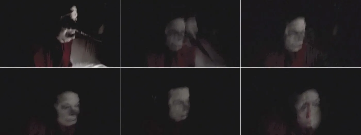 Jumping Man and Sarah Palmer jumping man's face changes to that of Sarah Palmers as he flees the convenience store