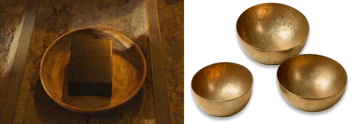 Tibetan Singing bowls and the bowl in which the black transmitter sits
