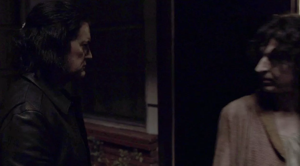 the bosomy woman talks backwards and leads Mr C to Jeffries