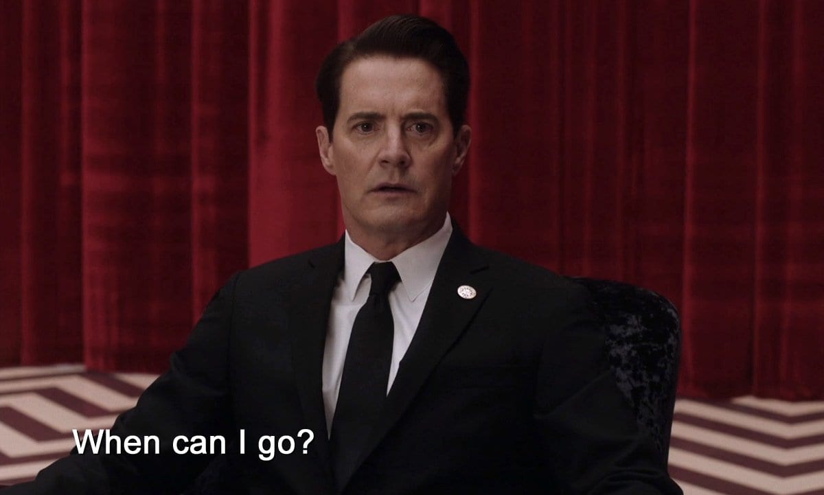 Cooper asks Laura when he can leave the black lodge