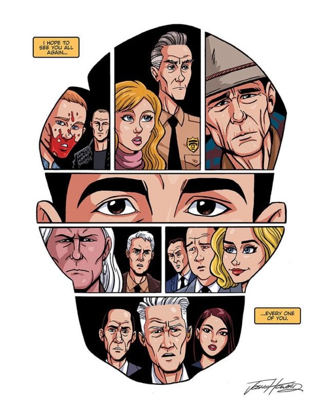 Coopers face made up of a number of comic book panels