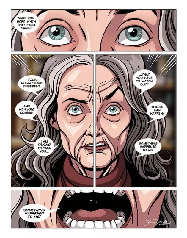 Comic book panel of Sarah Palmer