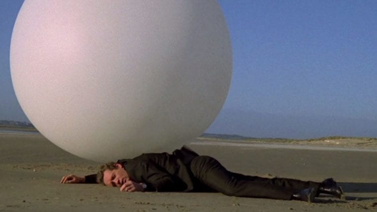 The Prisoner is run over by a giant white ball on the beach
