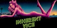 Front cover of Inherent Vice shows a girl lit in neon purples lying on her front in a bikini