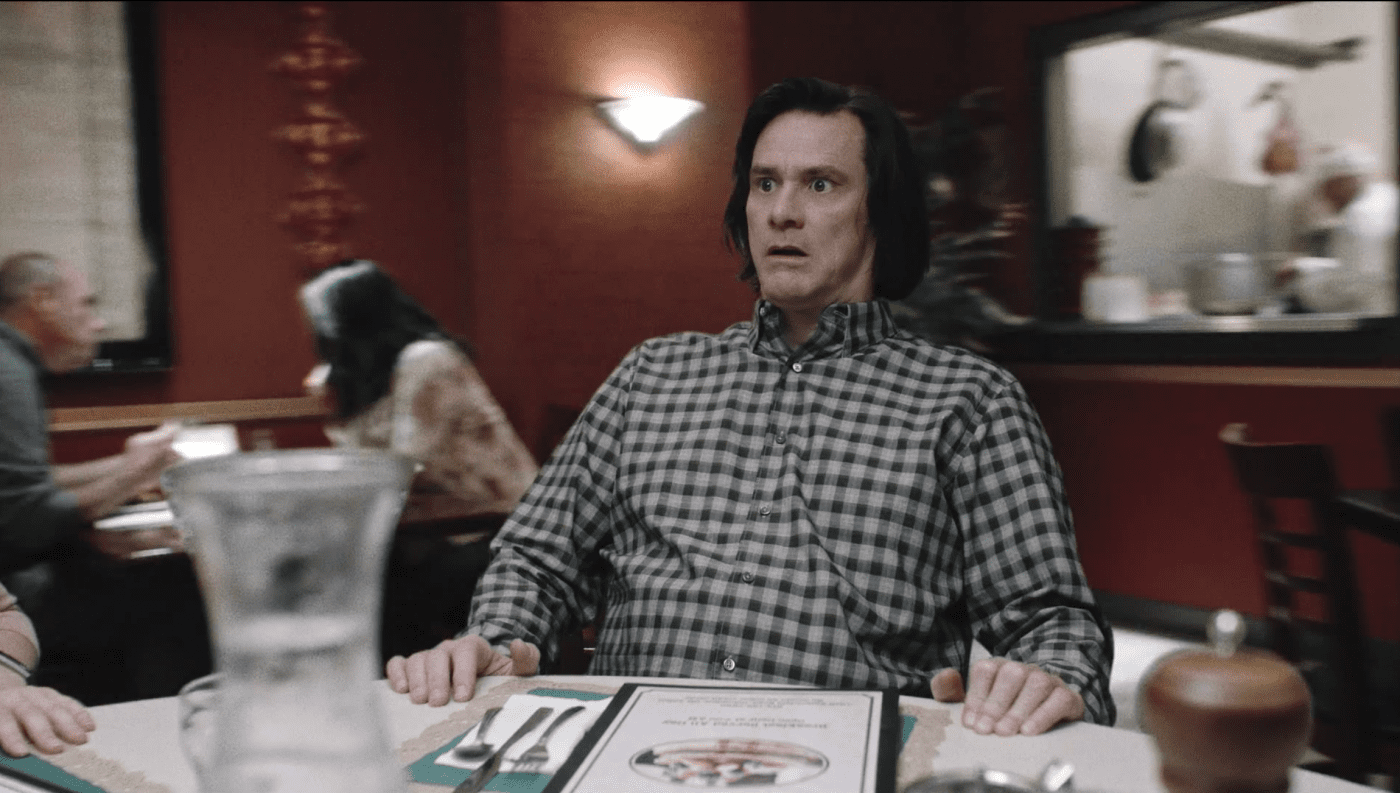 Jeff's (Jim Carrey) table begins to spin uncontrollably, alternating between the past and present, in episode 9 of Showtime's KIDDING.