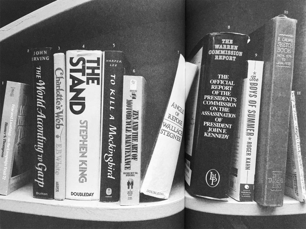 The bookshelf of the Twin Peaks Bookhouse, as displayed in Secret History of Twin Peaks.