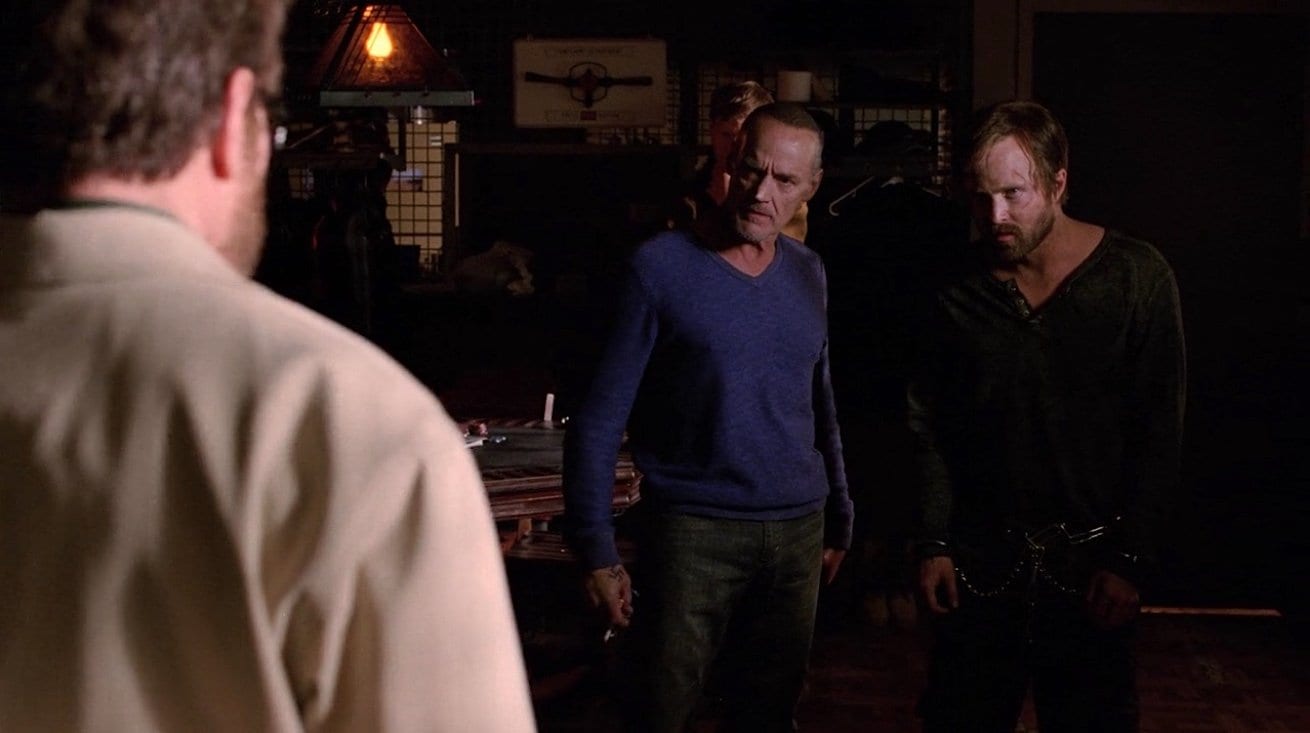 Walter White, Jesse Pinkman, and Jack Welker in the Breaking Bad series finale "Felina"