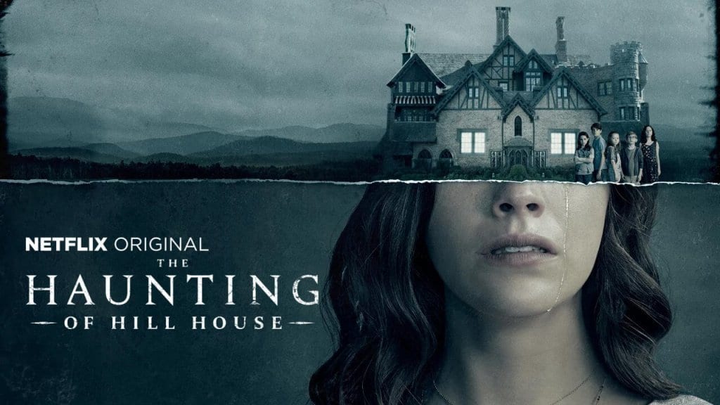 A promo image for Netflix's The Haunting of Hill House features a mash-up of Nell's face with the titular house