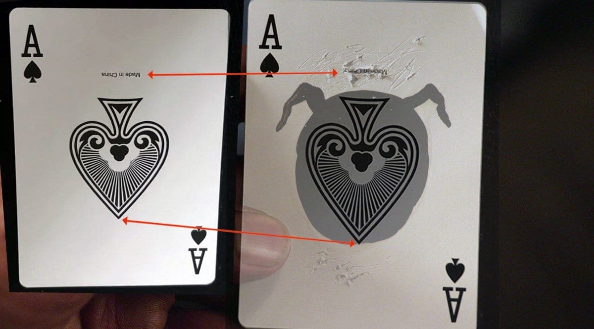 'Made in China' scratched off an Ace playing card