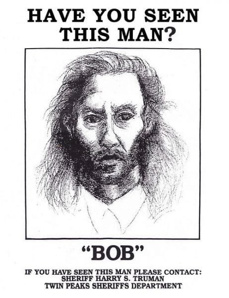 wanted poster of a gaunt man with stringy hair named Bob