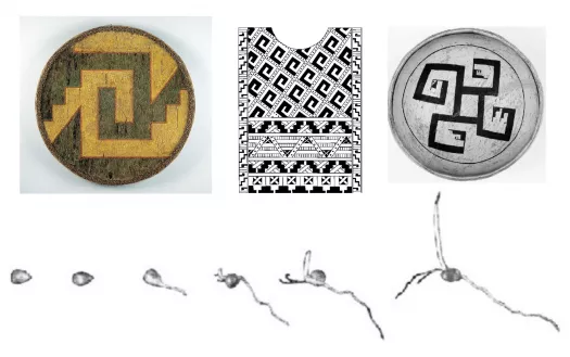 Corn is an extension of lightning in the Pueblo polysemous “stepped fret” design, which represents clouds, snakes, birds, lightning, and germinating corn sprouts all