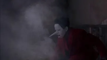 The Jumping Man amidst smoke