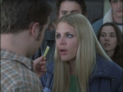 Kim taunts Ken about a gnarly piece of gum in the Freaks and Geeks pilot episode
