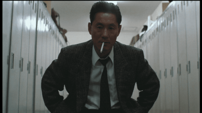 Beat Takeshi is Azuma, a dirty cop who has ambiguous ethics in Violent Cop