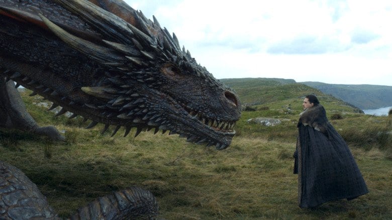 Jon Snow with a dragon in Game of Thrones