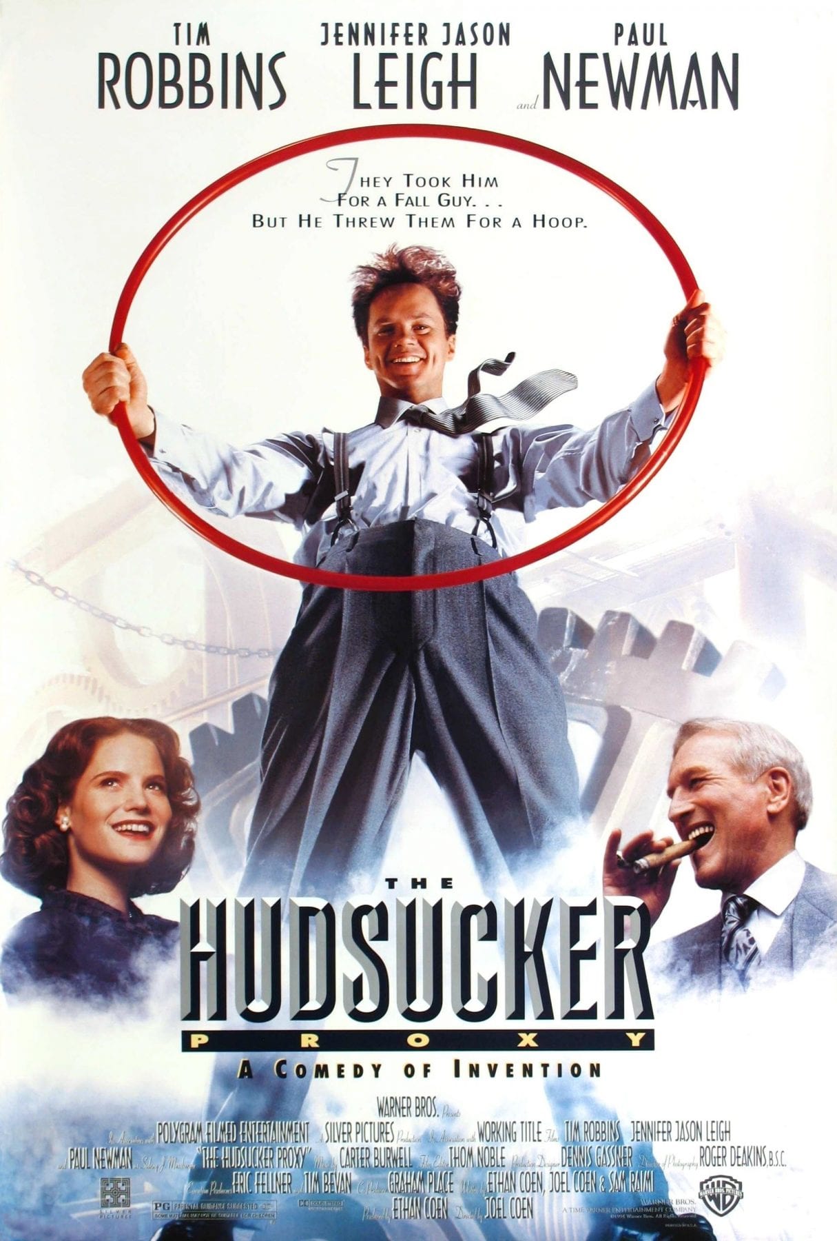 The movie poster for The Hudsucker Proxy is old school and silly.