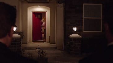 Janey-E at red door of Lancelot Court Home Twin Peaks (2017)