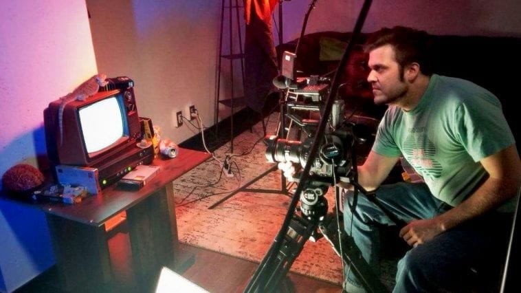 Director Austin Jennings at work on the Last Drive-In title sequence.