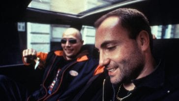Frank (Kim Bodnia) and Tonny (Mads Mikkelsen) star as Copenhagen drug dealers in Pusher (1996).