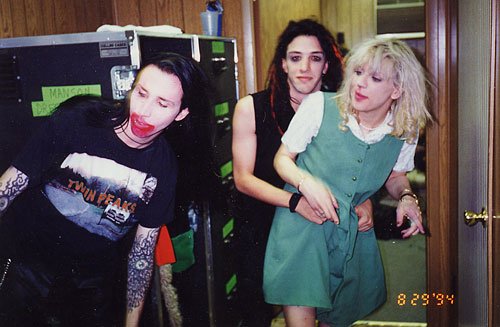 Marilyn Manson, Twiggy Ramirez and Courtney Love, together for a magazine interview.