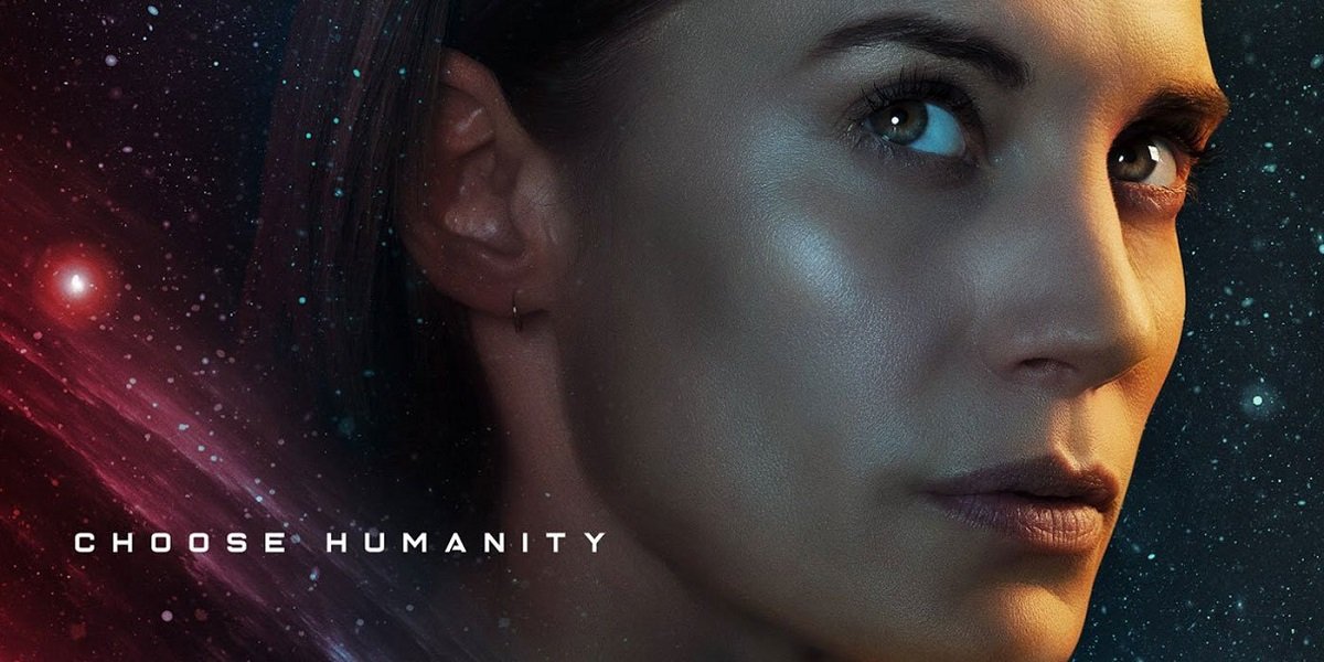 Another Life - Poster image of Captain Niko with "Choose Humanity" logo