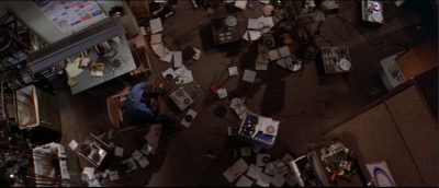 An overhead shot of Jack Terry's ransacked studio in Blow Out