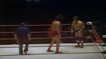 Harley Race in the ring with Andre the Giant