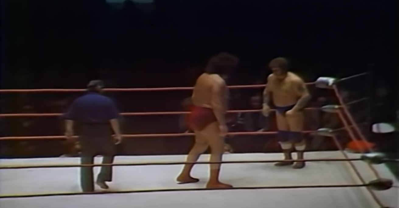 Harley Race in the ring with Andre the Giant