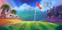 Golf Story load screen shows a green with a flag in the hole. The animation is surreal and twisted