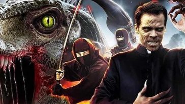 A dinosaur, ninjas, and the titular Velcoipastor feature in a promo image for the film