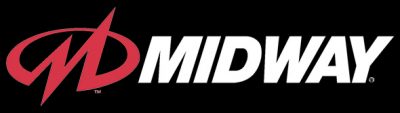 black background displaying white text and red logo for Midway