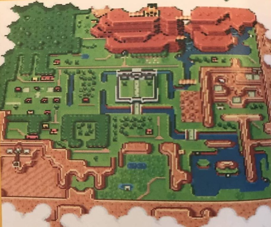 The Link to the Past map screen shows all of Hyrules playable Light World area, from above.