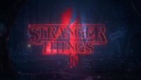The Stranger Things logo appears on a dark background with a large number 4 behind it