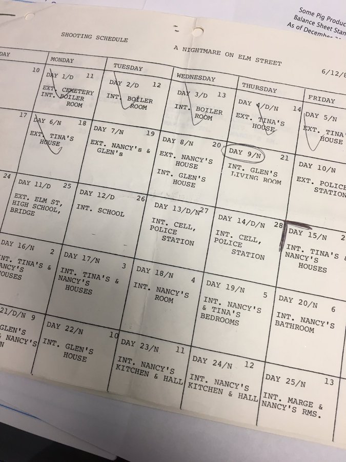 document showing Nightmare on Elm Street locations document showing Nightmare on Elm Street locations