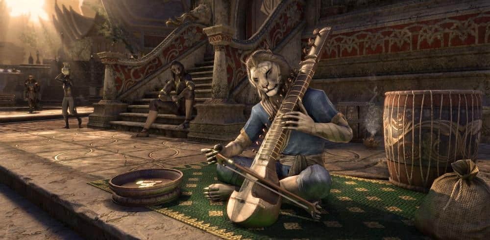 khajit character playing a string instrument