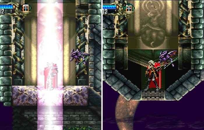 Alucard enters the light, and the castle flips upside down.