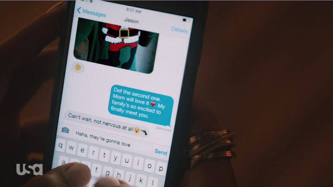 Krista's phone as she texts with Jason about Christmas in Mr. Robot
