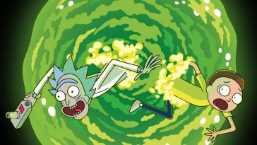 Cover of Rick and Morty S4 shows Rick and Morty falling through a green vortex