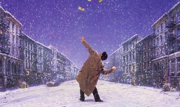 Frank Pesce hurls a snowball at a church in this poster for 29th Street