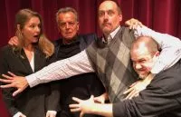 Scott Ryan helps fight off a fan away from Sheryl Lee (Laura Palmer) and Ray Wise (Leland Palmer)