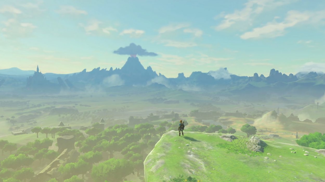 Link standing on the edge of a cliff looking out into the distance